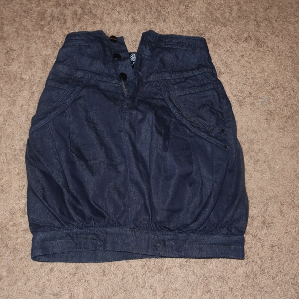 Guess Navy Denim Skirt with Zipper genuinely couture